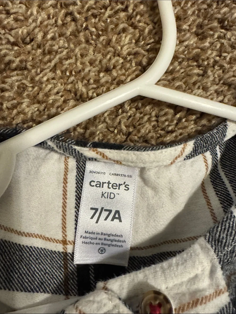Carter's Cream and Black Plaid Button-Front Casual Dress